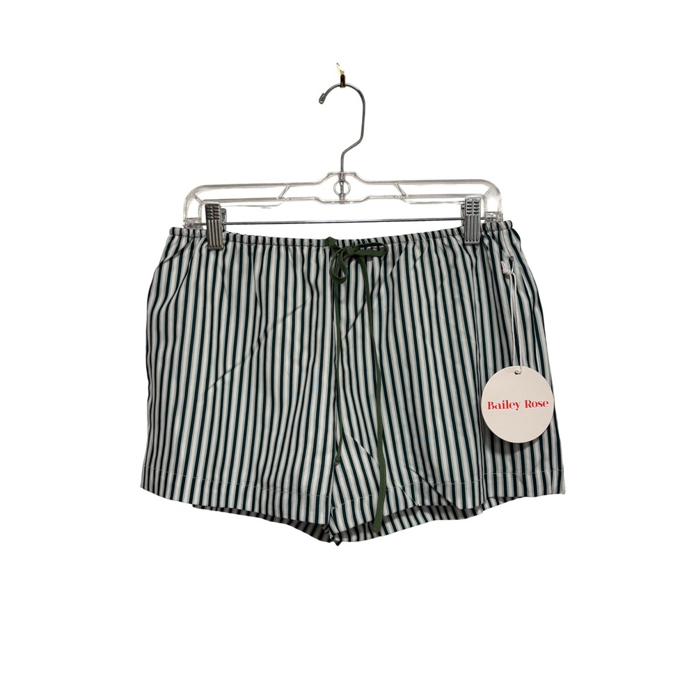 NWT Bailey Rose Green White Striped Elastic Waist Drawstring Pajama Shorts Sz M